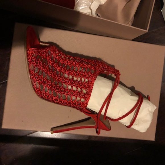 Italian made crochet gladiator red heels - Picture 2 of 6